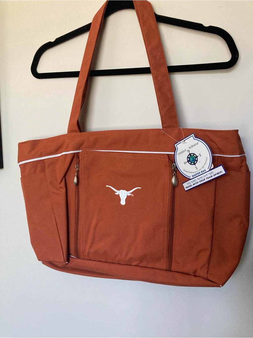 NWT Burnt Orange texas longhorns diaper Tote Bag with changing pad